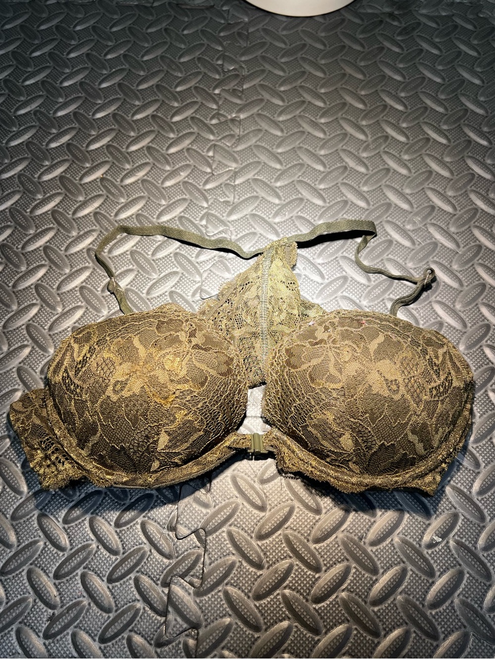 Victoria’s Secret PINK Olive Green Floral Lace Bra 36B | Y2K Lingerie